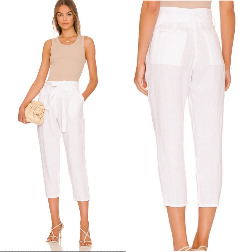 L'Agence, Heather Paperbag Linen Cropped Pants, Blanc (White), Size 31